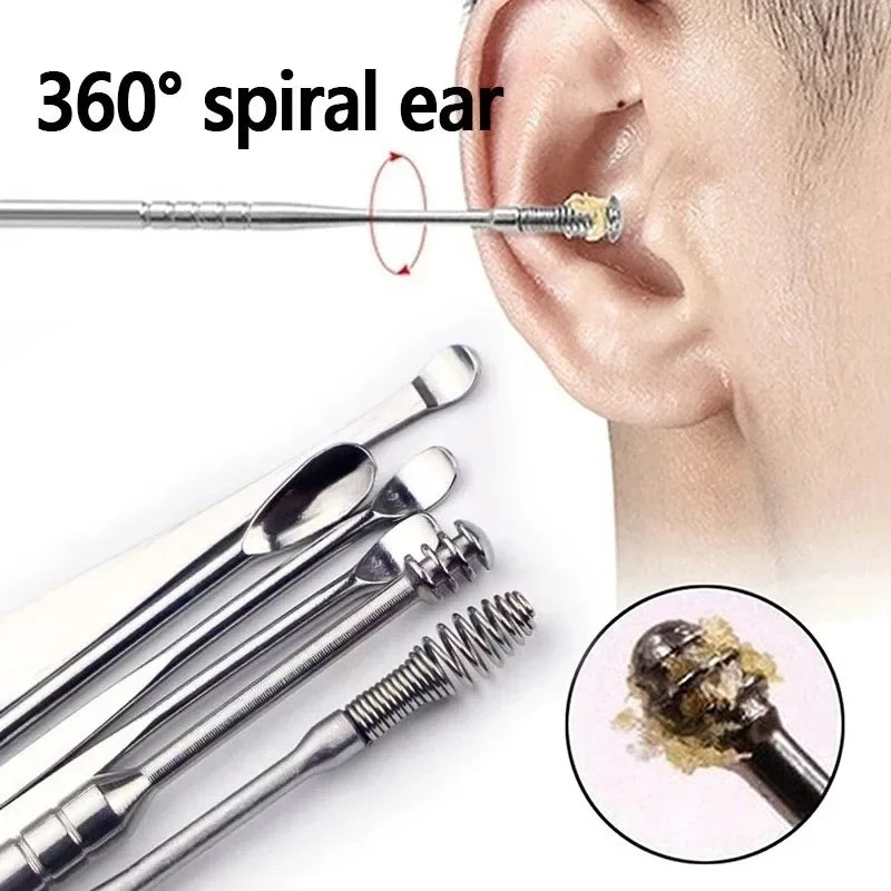 6Pcs/set ear cleaner Ear Wax Pickers Stainless Steel Earpick Wax Remover piercing kit earwax Curette Spoon Care Ear Clean Tools