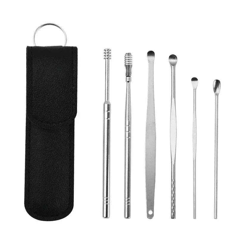 6Pcs/set ear cleaner Ear Wax Pickers Stainless Steel Earpick Wax Remover piercing kit earwax Curette Spoon Care Ear Clean Tools